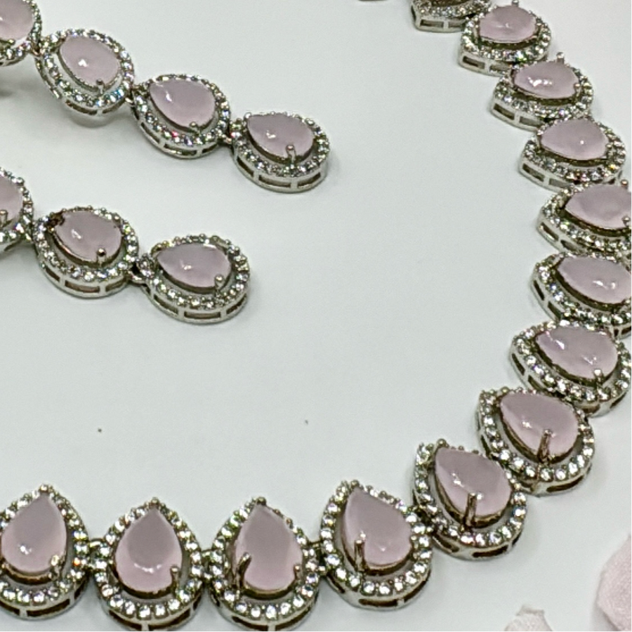 Pink American Diamonds Necklace Set