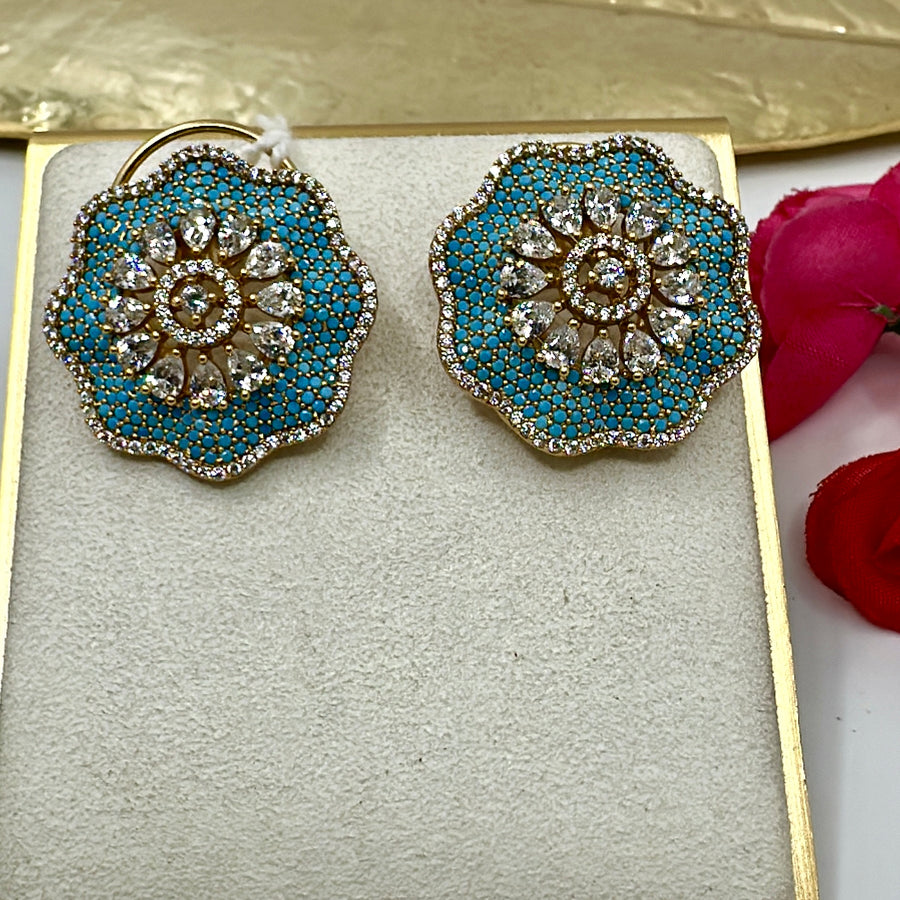 Turquoise Invisible Setting American Diamonds Stud Earrings