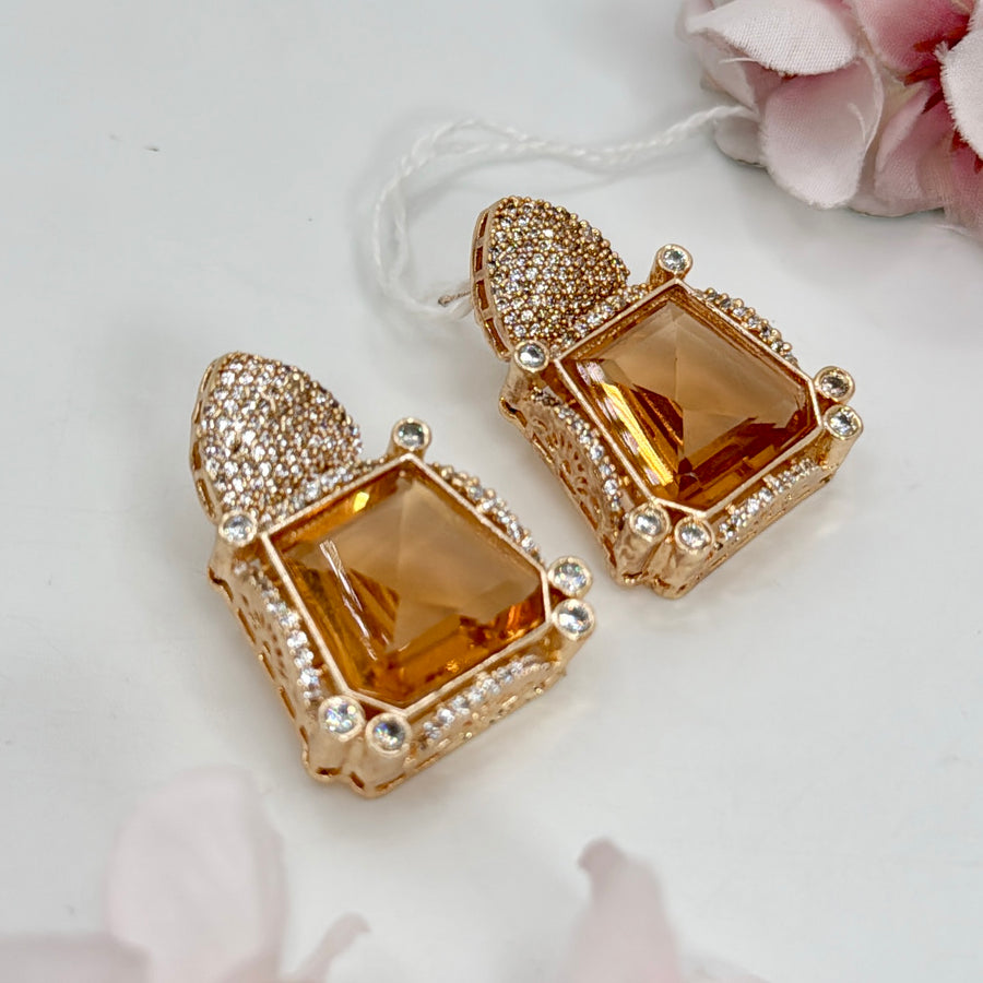 Champagne Invisible Setting American Diamonds Cubic Zirconia Stud Earrings