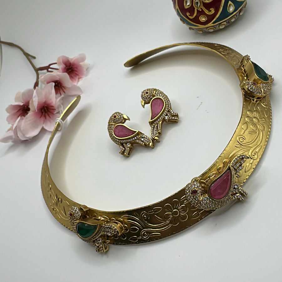 Pink & Green Gold Bird Hasli Set