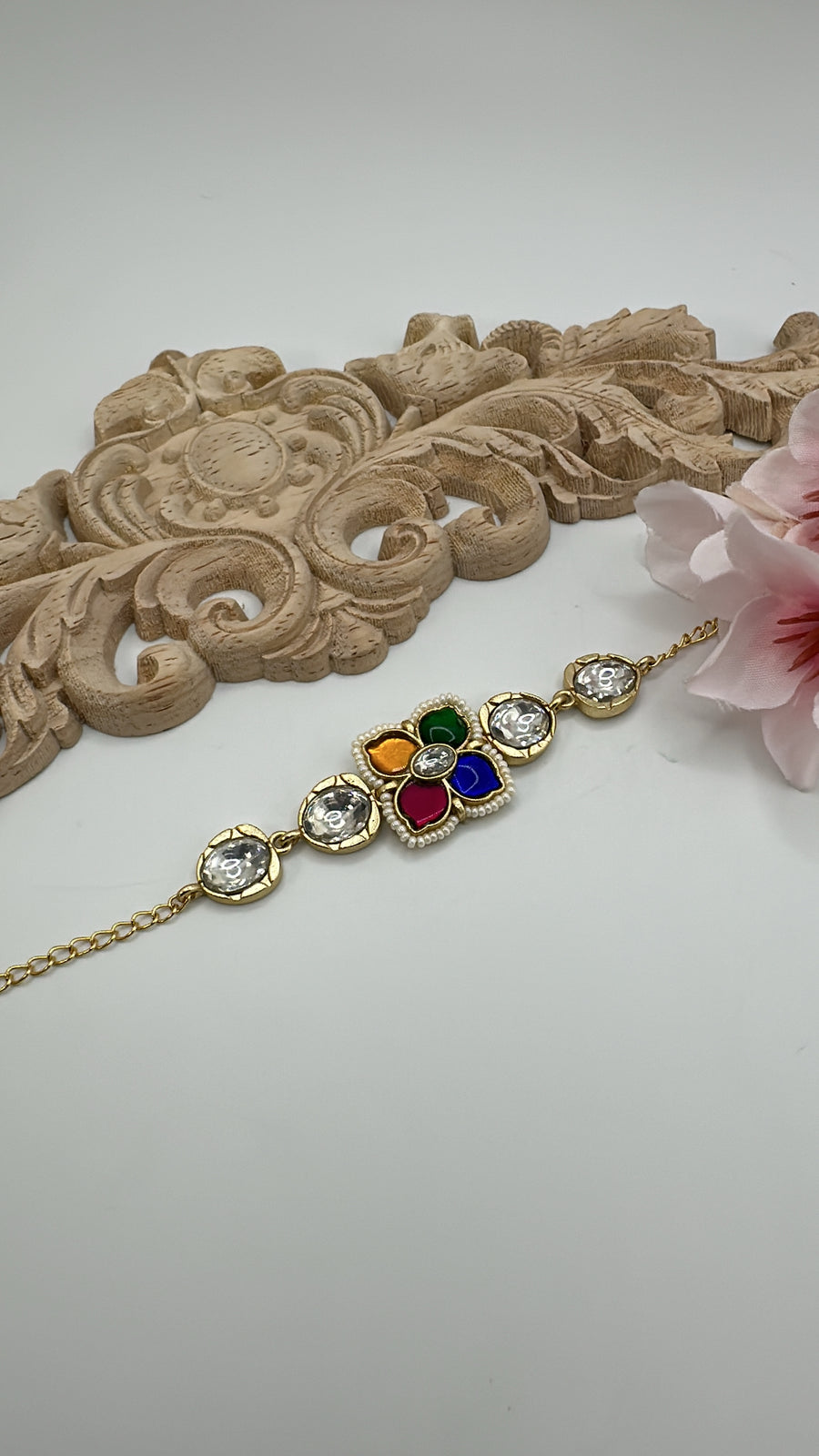 Multi Paachi Kundan Bracelet (One Size Fits All)