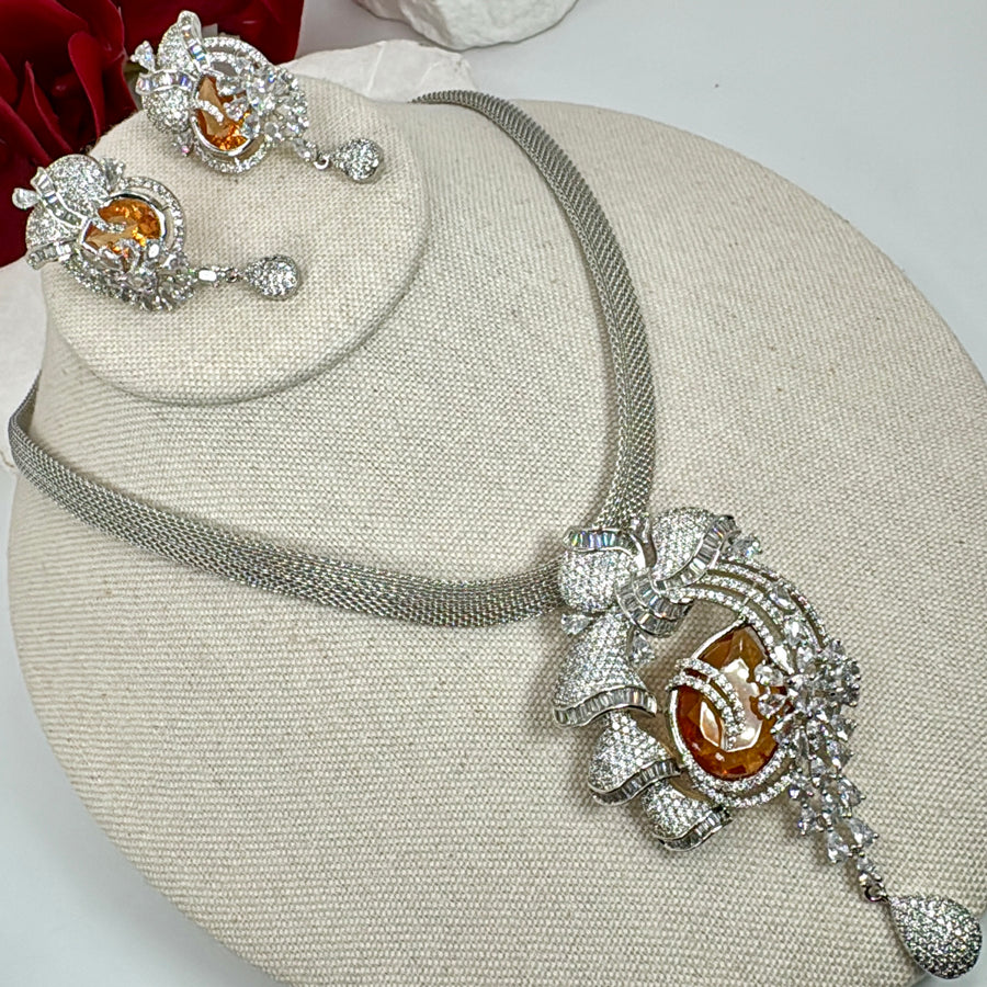 Honey Cubic Zirconia Pendant Necklace Set
