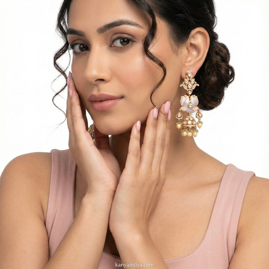 Pink & Lilac Jadau Moissanite Jhumka Earrings