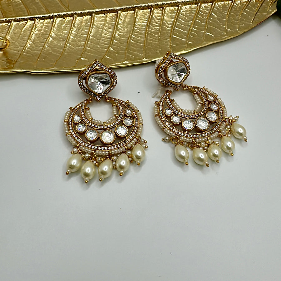 Clear Moissanite Kundan Dainty Chand Bali