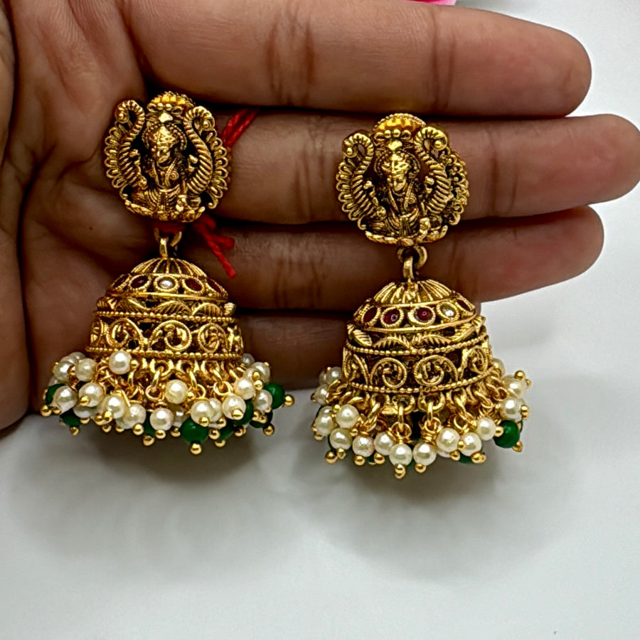 Green Temple Inspired Jhumka