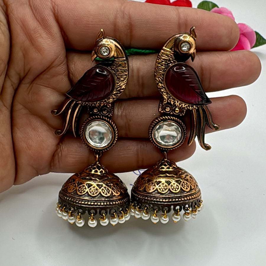 Ruby Red Silver Lookalike Jhumka