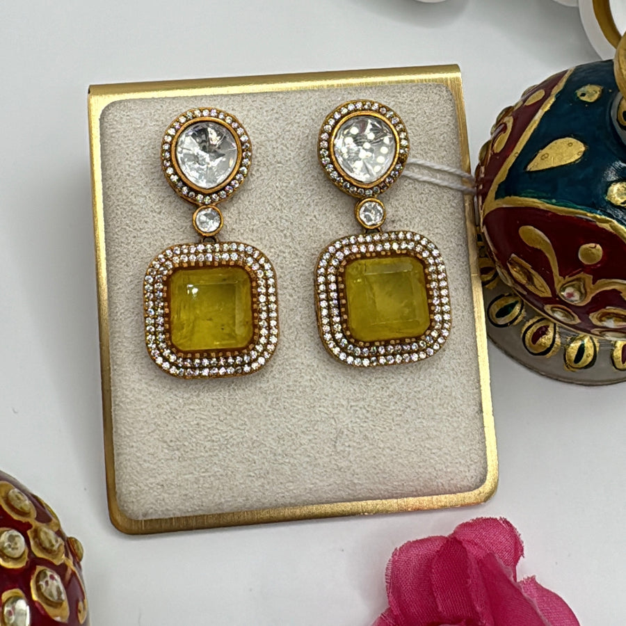 Yellow Moissanite Kundan Earrings