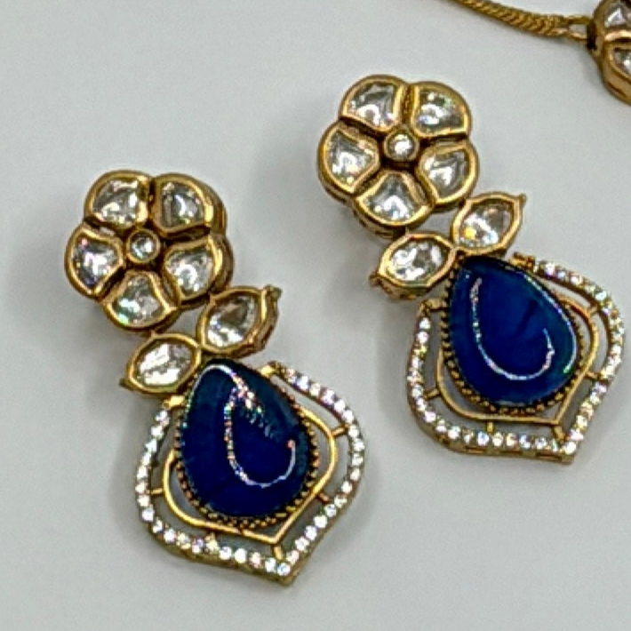 Blue Doublets & Moissanite Statement Necklace Set