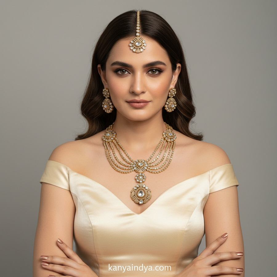 Clear Multi Layer Moissanite Necklace Set