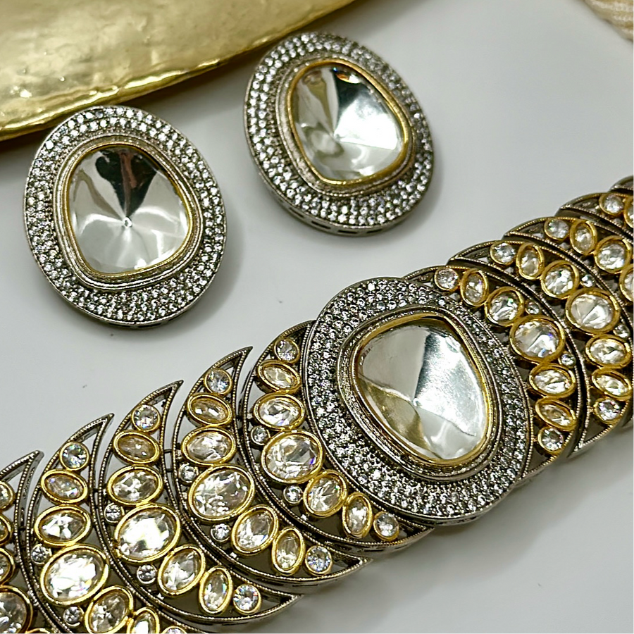 Clear Uncut Kundan Choker Set