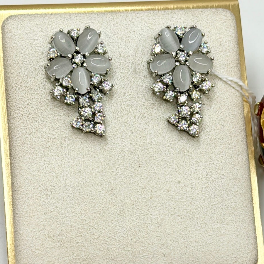 Grey White American Diamonds Dainty Earrings