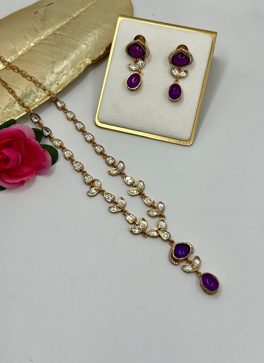 Purple Moissanite Dainty Necklace Set