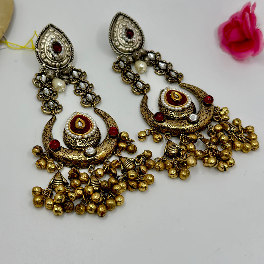 Ruby Silver Lookalike Dual Tone Statement Earrings