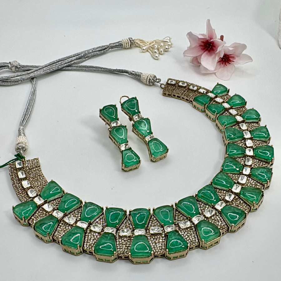 Mint Doublet & American Diamonds & CZ Necklace Set