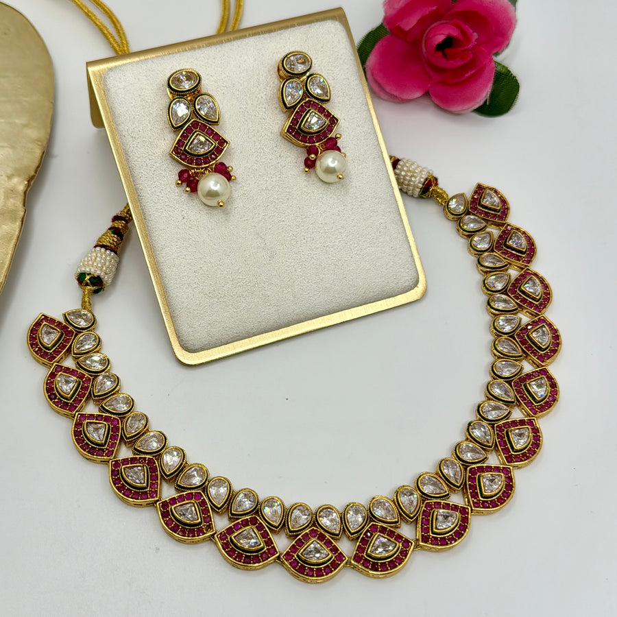 Ruby Reverse AD Kundan Necklace Set