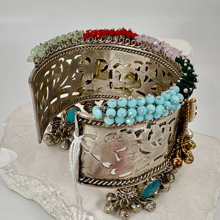 Multi Dual Tone Silver Lookalike Cuff Bangle