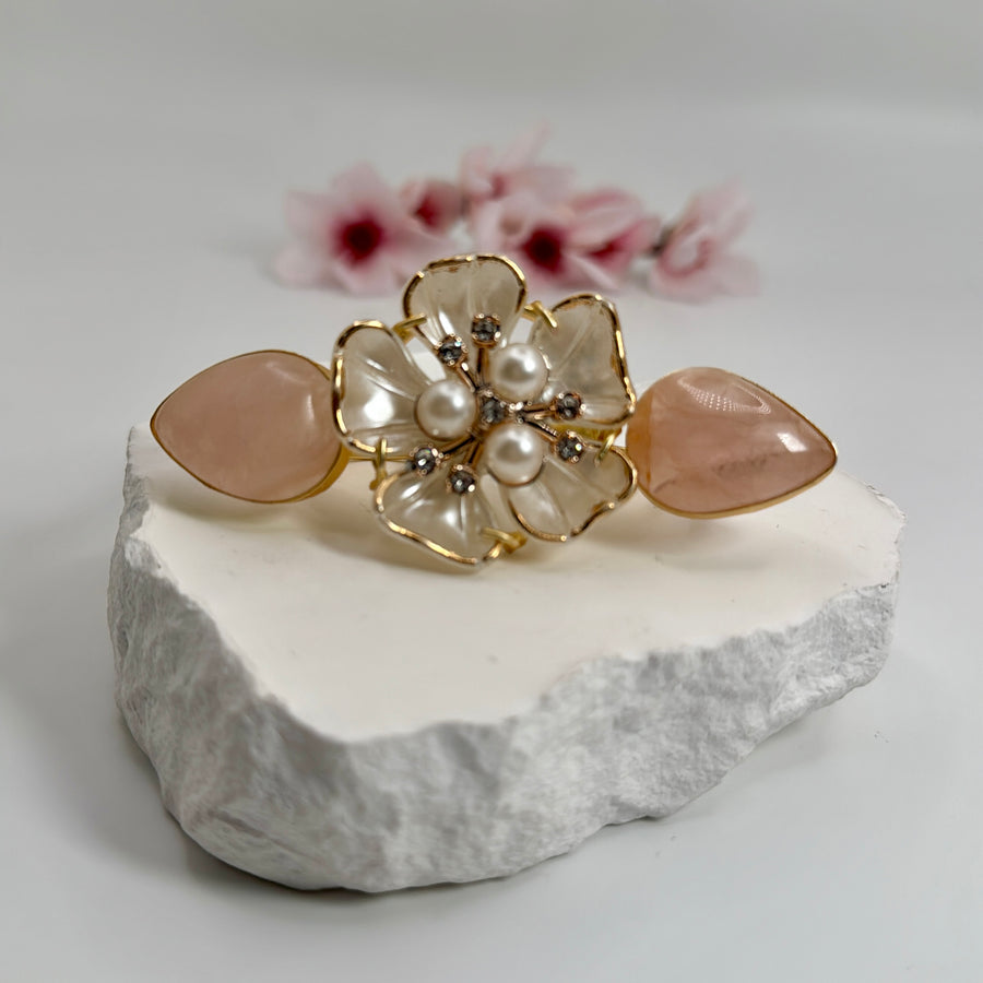 Pink MOP Flower Two Finger Adjustable Finger Ring
