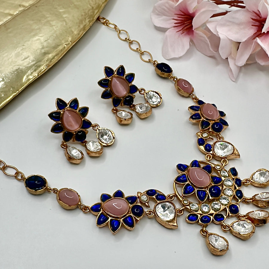 Blue & Pink Moissanite Necklace Set