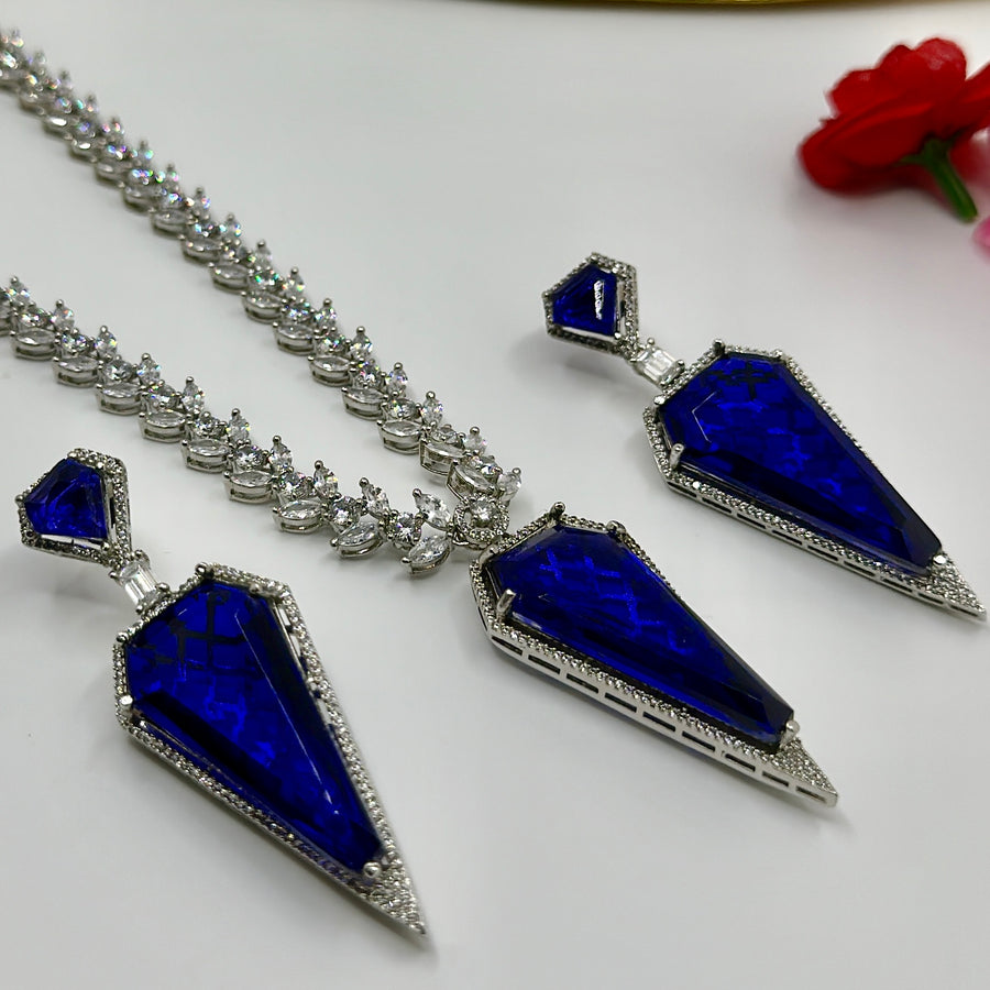 Blue American Diamonds Necklace Set