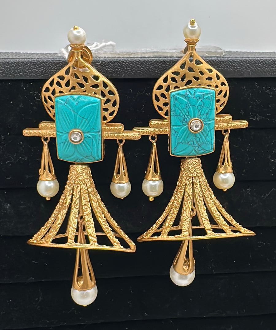 Turquoise 92.5 Polish Dual Tone Silver Lookalike Dancing Girl Jhumka Earrings