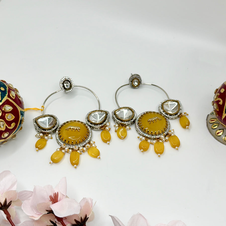 Yellow Kundan Sabya Inspired Chand Bali