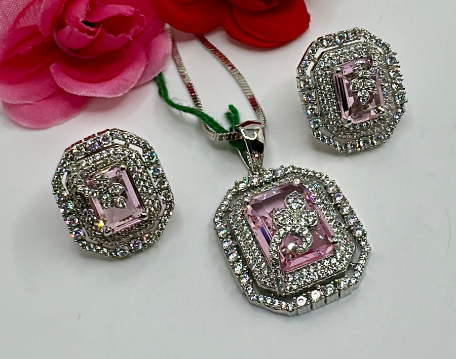 Pink American Diamonds pendant Set