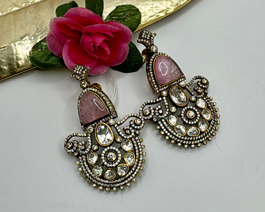 Pink Doublet Moissanite Victorian Earrings