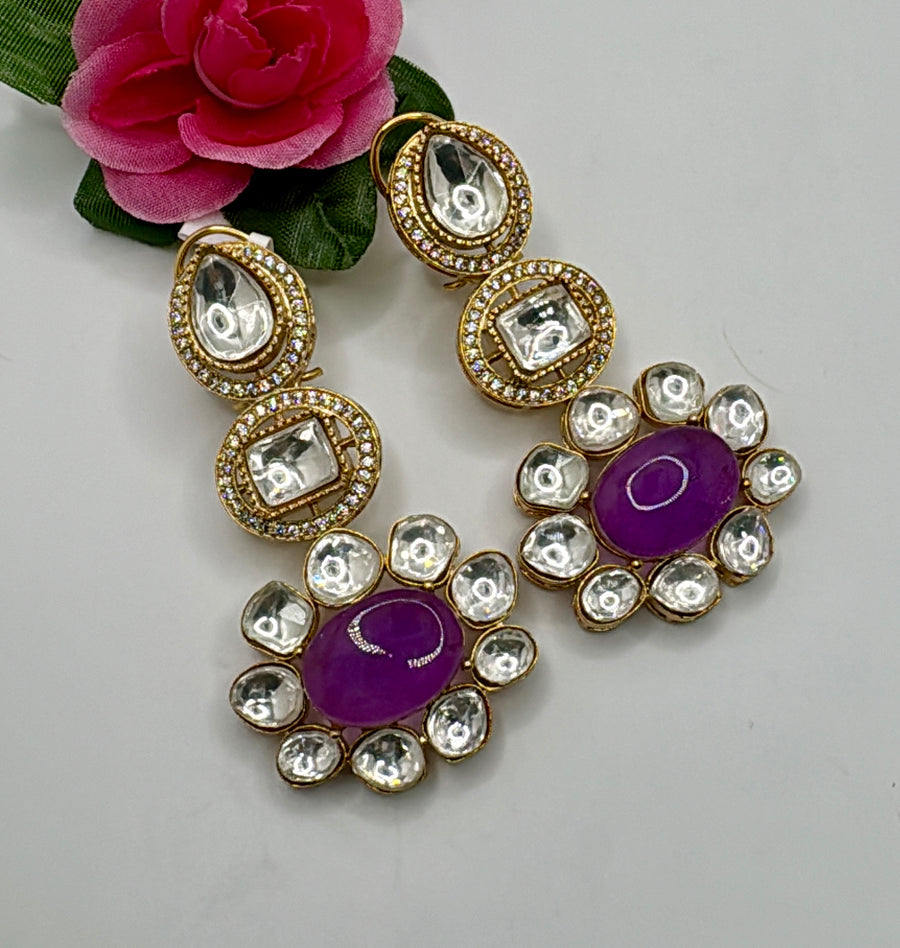 Purple Doublet Moissanite Statement Earrings