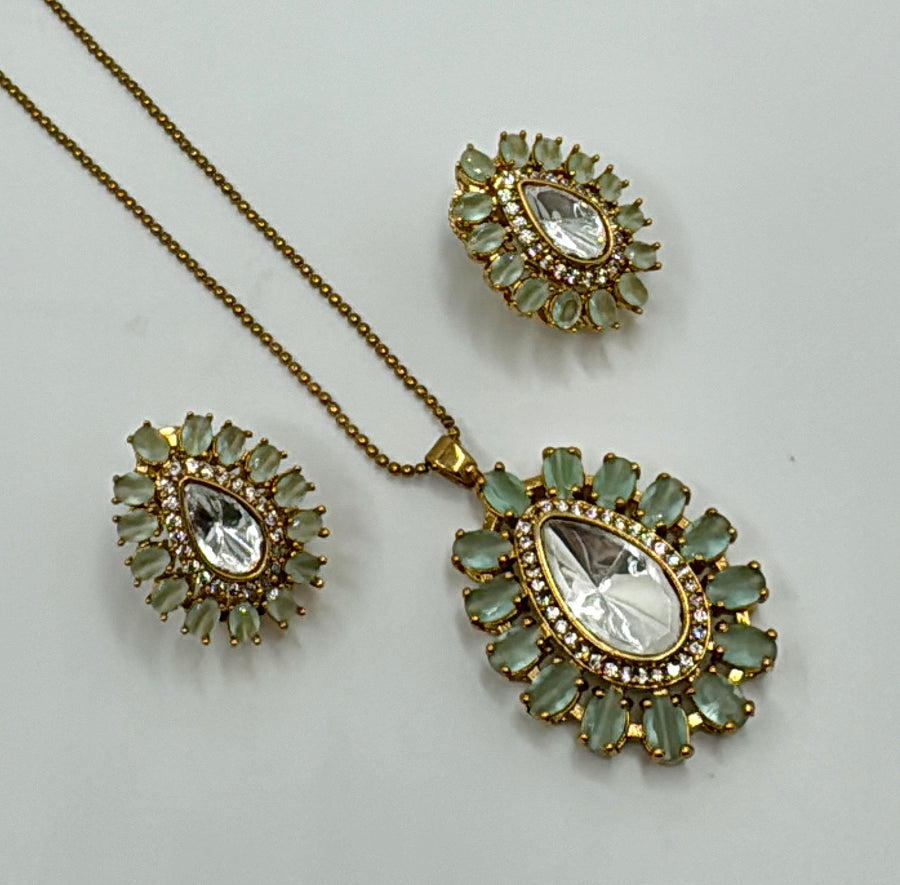 Mint Moissanite Pendant Set