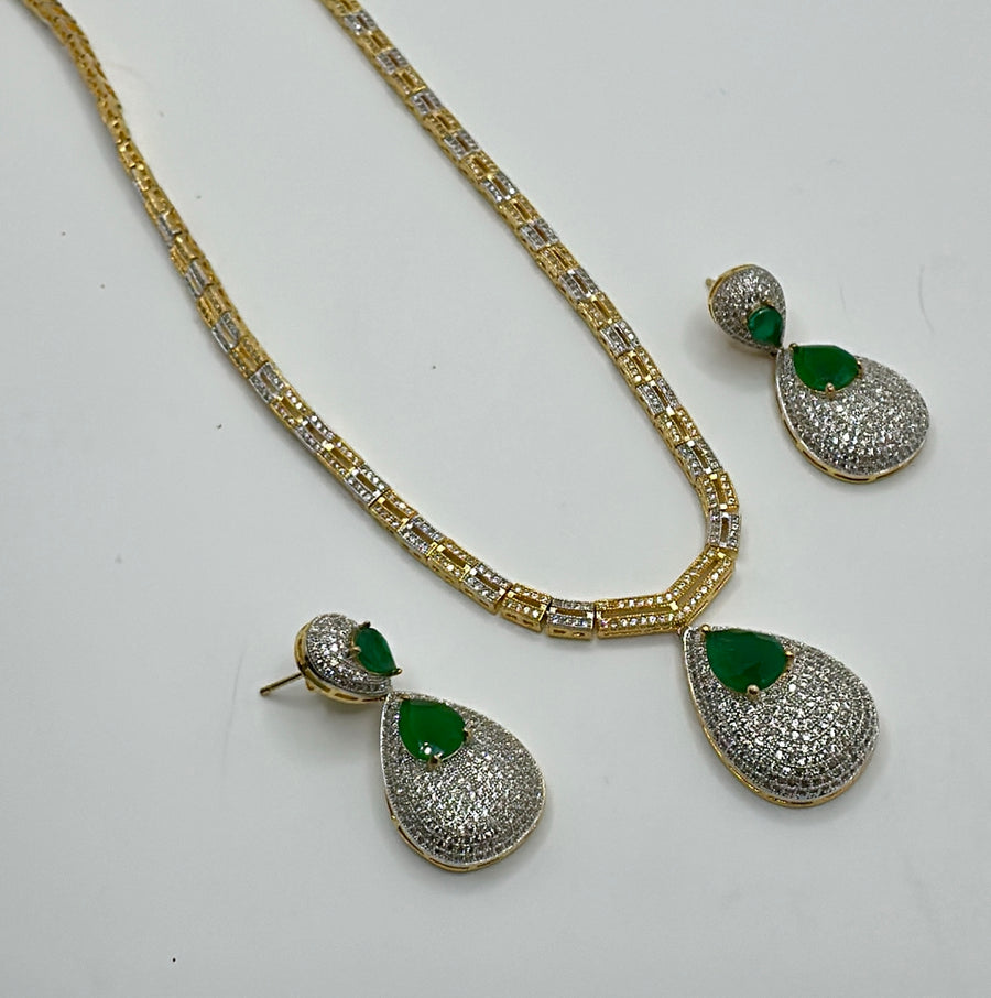 Green American Diamonds Necklace Set