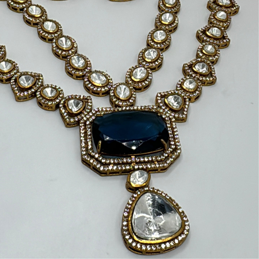 Blue 2 Layer Premium Moissanite Necklace Set