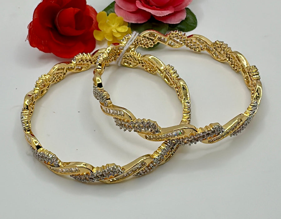 Clear Tanishq Inspired Spiral Design American Daimonds Bangle Pair ( Non-Openable Size 2.4)