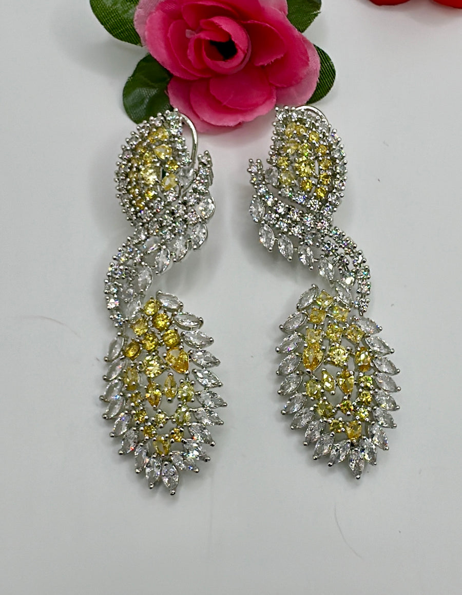 Yellow American Diamonds Long Earrings