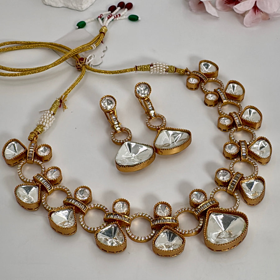 Clear Moissanite Kundan Necklace Set