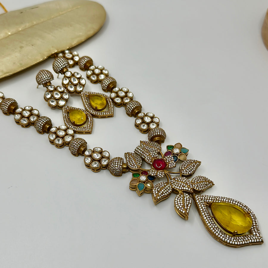 Yellow Moissanite Kundan Necklace Set