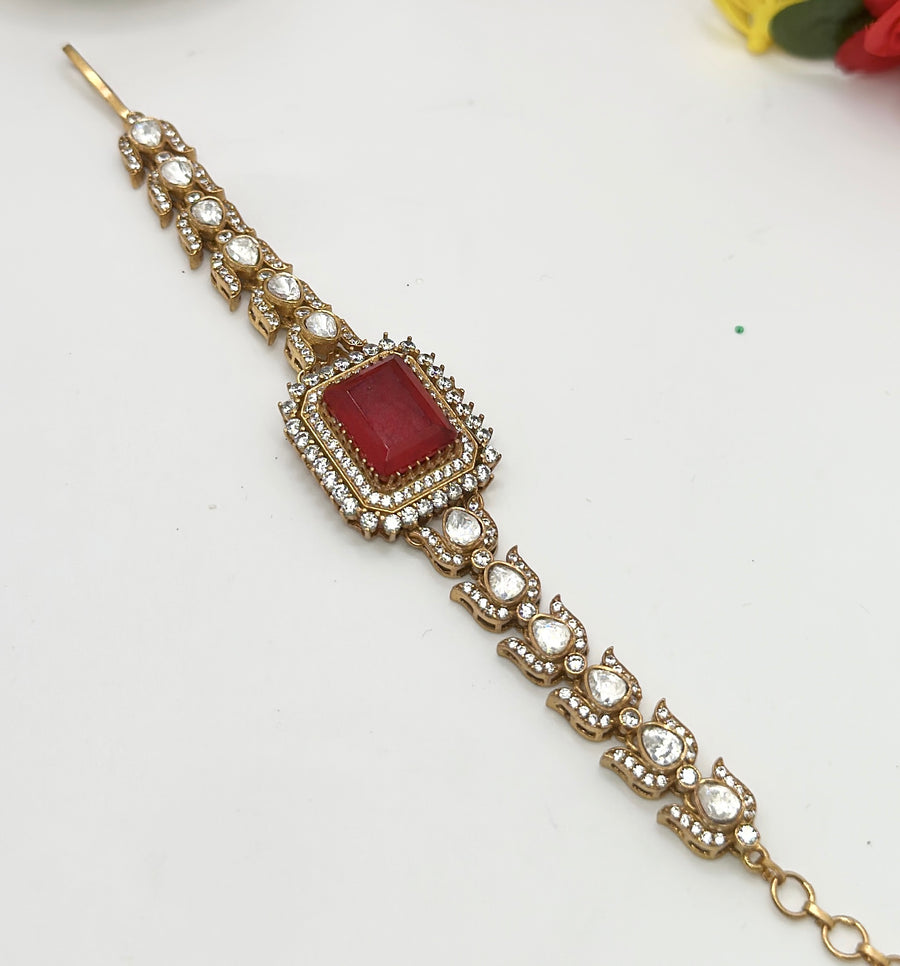 Ruby Moissanite Kundan Flexible Bracelet