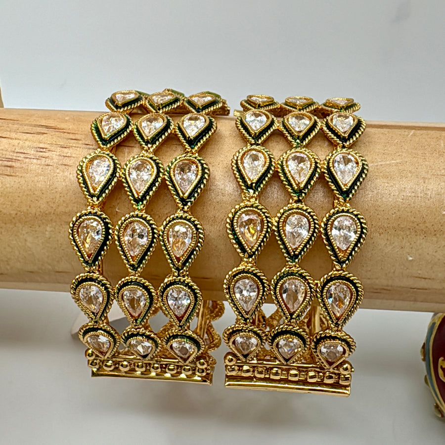 Clear Kundan Openable Bangle Pair (Size 2.4)