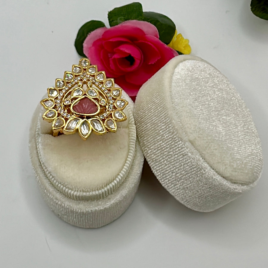 Pink Kundan  Finger Ring