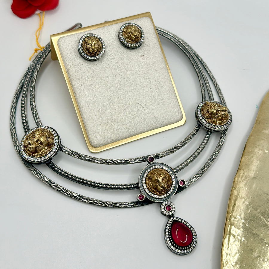 Ruby Sabya Inspired Silver Lookalike Hasli Set