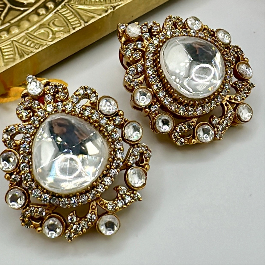 Clear Moissanite Kundan Studs