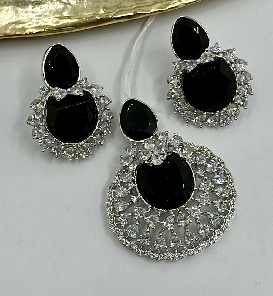 Black American Diamonds Pendant Set