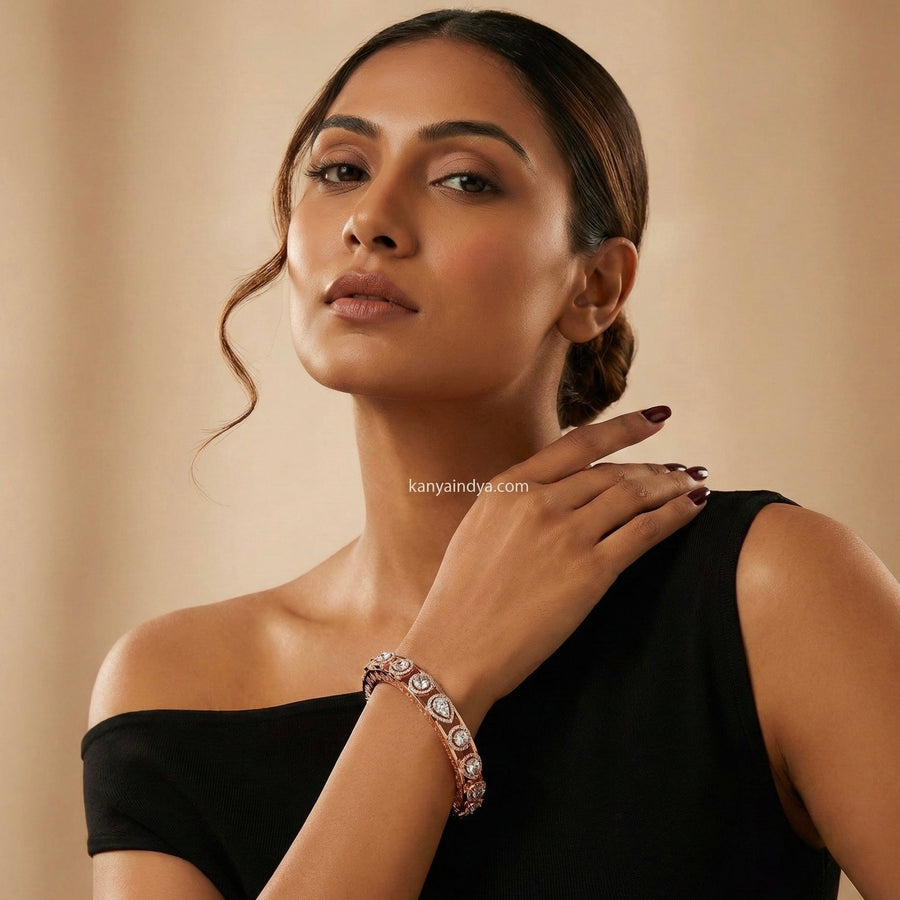 Clear Rosegold Cubic Zirconia Italian Openable Bangle(Size 2.4)