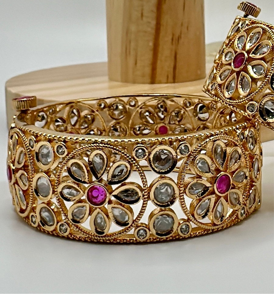 Ruby White Kundan Openable Bangles Pair(Size 2.2)