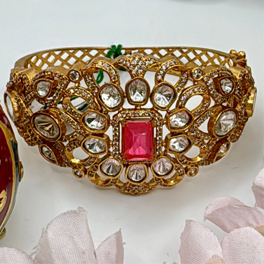 Hot Pink Kundan Openable Bracelet (Fits Size 2.2-2.6)