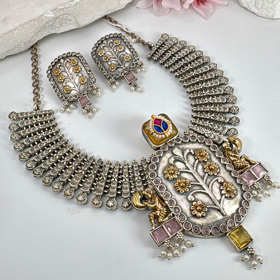 Clear Silver Lookalike Necklace Set