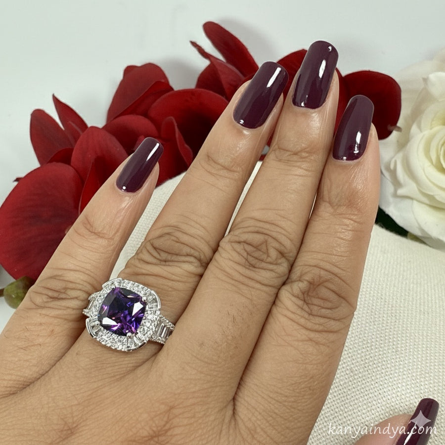 Purple Italian AAA Cut American Diamonds Adjustable Finger Ring