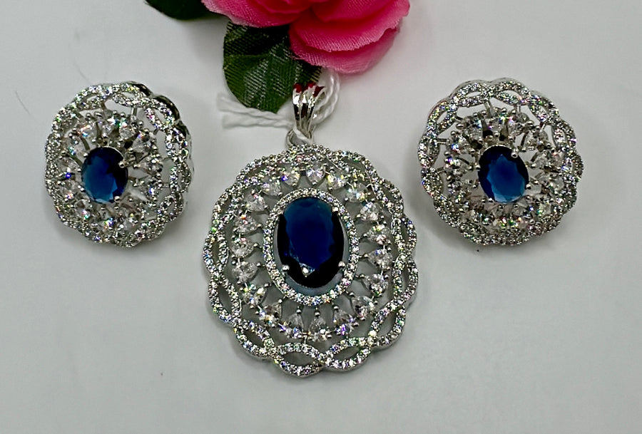 Blue American Diamonds Pendant Set