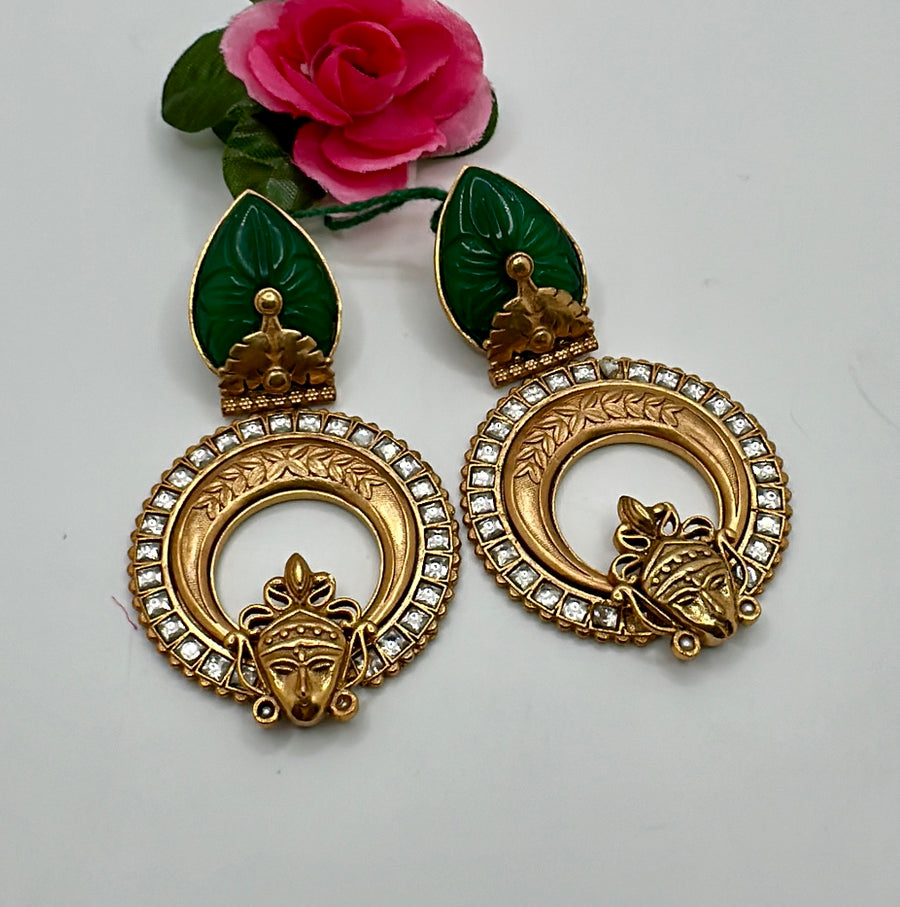 Green Gold Lookalike God Figure Earrings