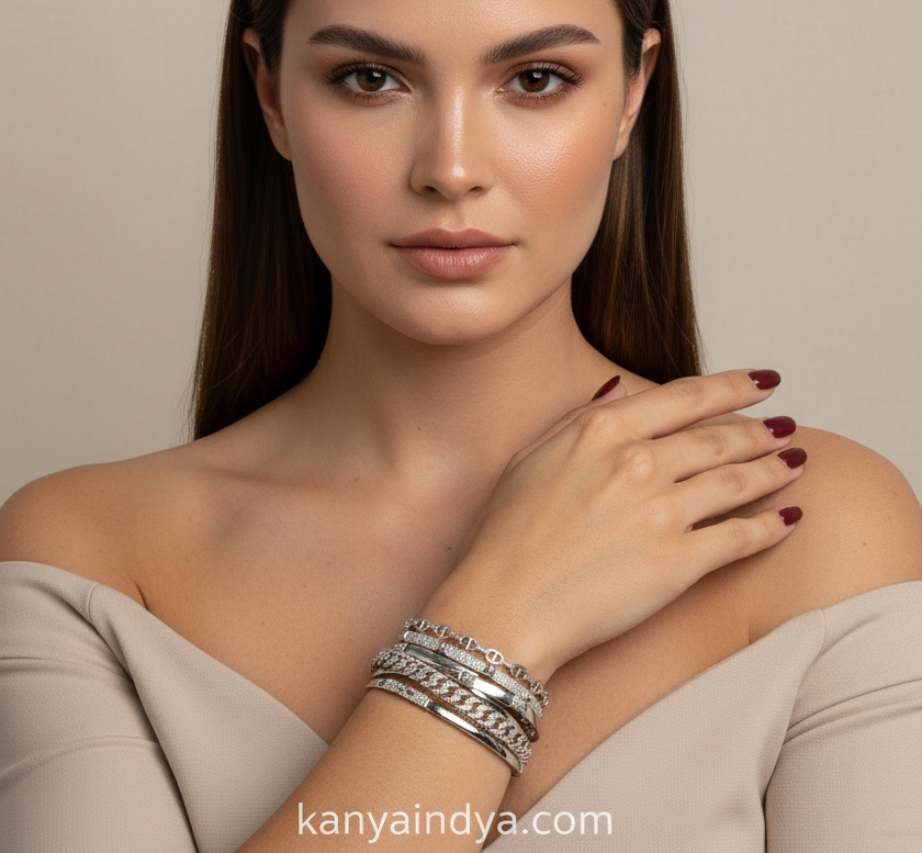 Clear Multi Layer Cubic Zirconia Italian Cuff Bangle(One Size Fits All)