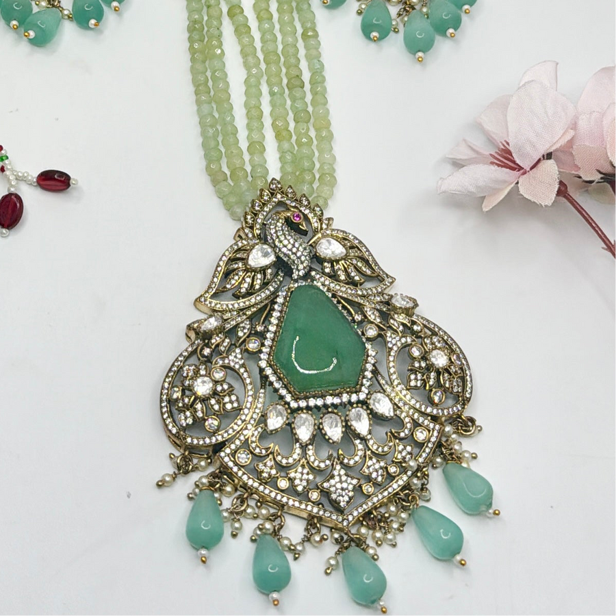 Green Tyaani Inspired Kundan Long Necklace Set